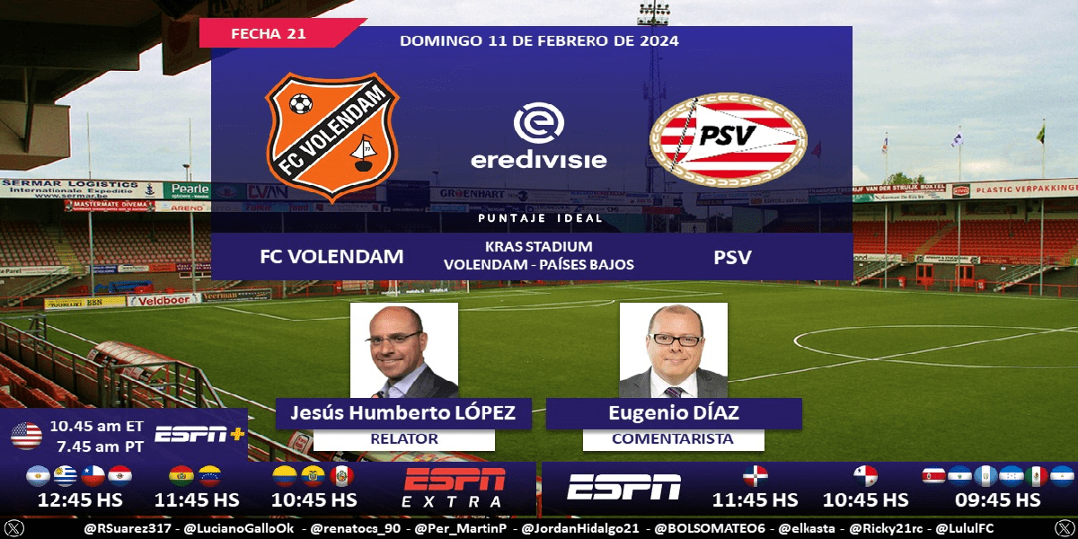 Volendam vs PSV Transmisión en VIVO y DIRECTO HD